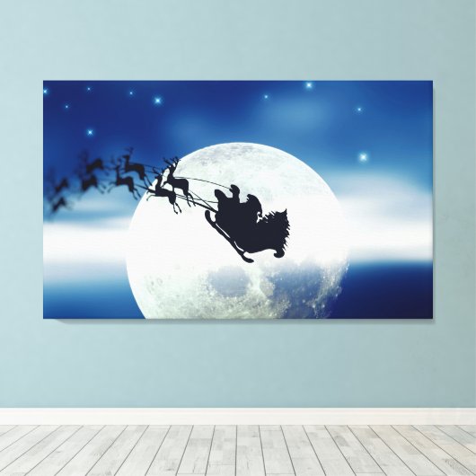 Santa Silhouette over de Muur Kunst Canvas Afdruk (Insitu (Houten vloer))