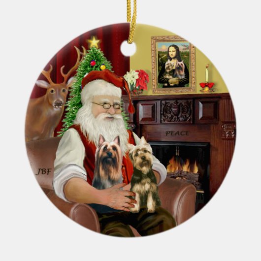 Santa - Silky Terriers (TWEE) Keramisch Ornament (Voorkant)