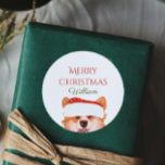 Santa Sinaasappel Corgi Merry Christmas Gepersonal Ronde Sticker<br><div class="desc">Schattigee oranje corgi illustratie Merry Christmas- aanpasbare naamstickers Merry Christmas!</div>