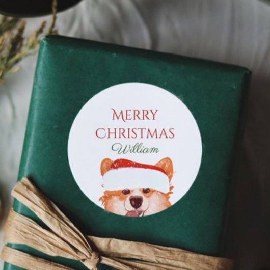 Santa Sinaasappel Corgi Merry Christmas Gepersonal Ronde Sticker