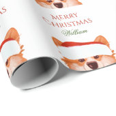 Santa Sinaasappel Corgi Merry kerstnaam  Cadeaupapier (Rol Hoek)