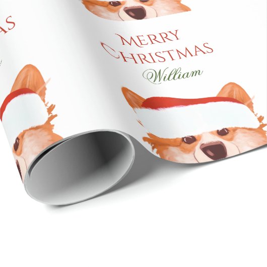 Santa Sinaasappel Corgi Merry kerstnaam Cadeaupapier (Rol Hoek)