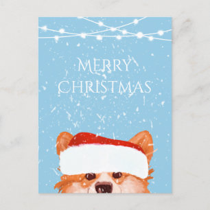 Santa Sinaasappel Corgi Vrolijk Kerstblauw Briefkaart