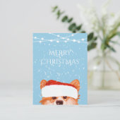 Santa Sinaasappel Corgi Vrolijk Kerstblauw Briefkaart (Staand voorkant)