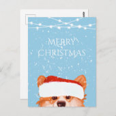 Santa Sinaasappel Corgi Vrolijk Kerstblauw Briefkaart (Voorkant / Achterkant)