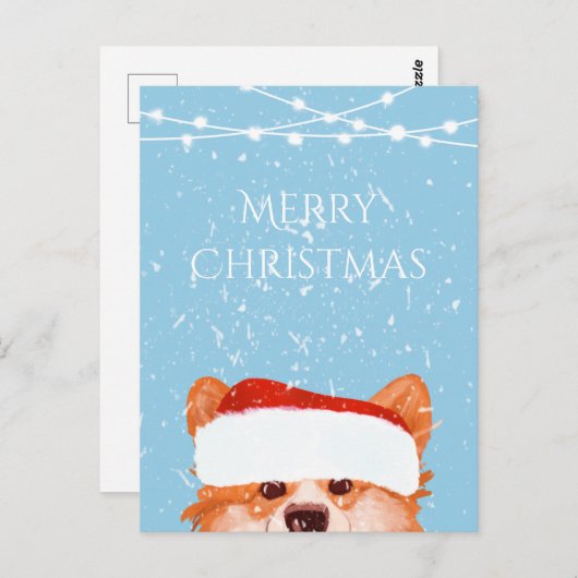Santa Sinaasappel Corgi Vrolijk Kerstblauw Briefkaart (Voorkant / Achterkant)