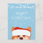Santa Sinaasappel Corgi Vrolijk Kerstblauw Briefkaart (Voorkant)