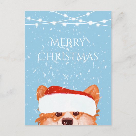 Santa Sinaasappel Corgi Vrolijk Kerstblauw Briefkaart (Voorkant)