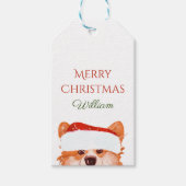 Santa Sinaasappel Corgi Vrolijk kerstfeest Cadeaulabel (Voorkant)