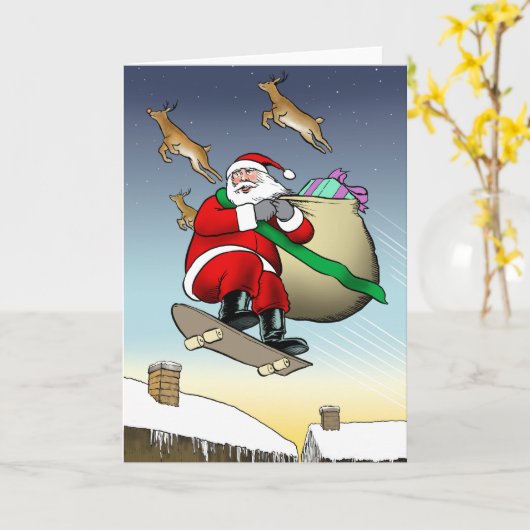 Santa Skateboard Kaart (Gele Bloem)
