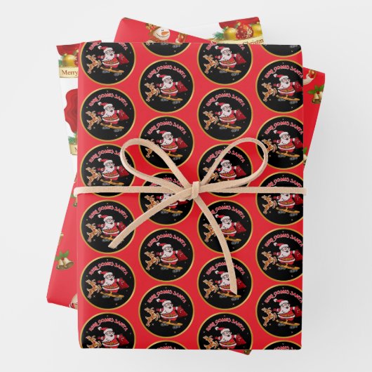 SANTA SKATEBOARD PANDA SNOWMAN MERRY CHRISTMAS INPAKPAPIER VEL (In situ)