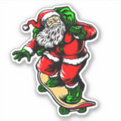 Santa Skateboard Red Green 4-inch Kiss Cut Vinyl Sticker (Voorkant)