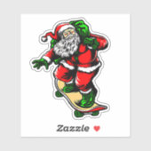 Santa Skateboard Red Green 4-inch Kiss Cut Vinyl Sticker (Vel)