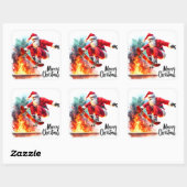 Santa Skateboarden over een feestelijk vuur Vierkante Sticker (Vel)