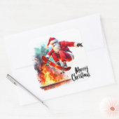 Santa Skateboarden over een feestelijk vuur Vierkante Sticker (Envelop)