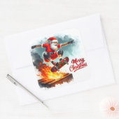 Santa Skateboarden over vlammen bij Kerstmis Vierkante Sticker (Envelop)