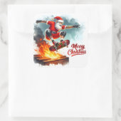Santa Skateboarden over vlammen bij Kerstmis Vierkante Sticker (Tas)