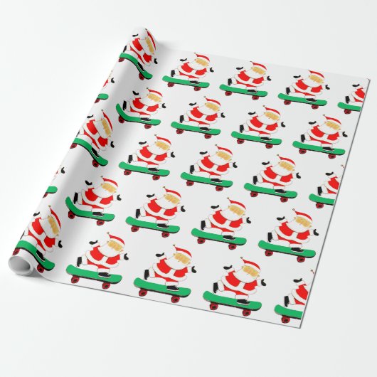 Santa Skateboarder Christmas Wrapping Paper Cadeaupapier (Uitgerold)