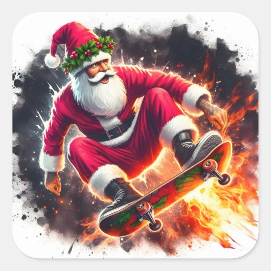 Santa Skateboarding trucs buiten Vierkante Sticker (Voorkant)
