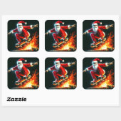 Santa Skateboards bij nachtbrand Vierkante Sticker (Vel)