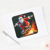 Santa Skateboards bij nachtbrand Vierkante Sticker (Envelop)