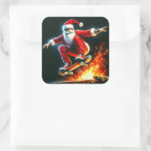 Santa Skateboards bij nachtbrand Vierkante Sticker (Tas)