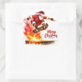 Santa Skateboards met kerstsfeer Vierkante Sticker (Tas)
