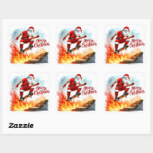 Santa Skateboards over Fiery Ramp Vierkante Sticker (Vel)
