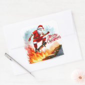 Santa Skateboards over Fiery Ramp Vierkante Sticker (Envelop)