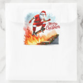 Santa Skateboards over Fiery Ramp Vierkante Sticker (Tas)