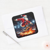 Santa Skateboards over Fiery Ramp Vierkante Sticker (Envelop)