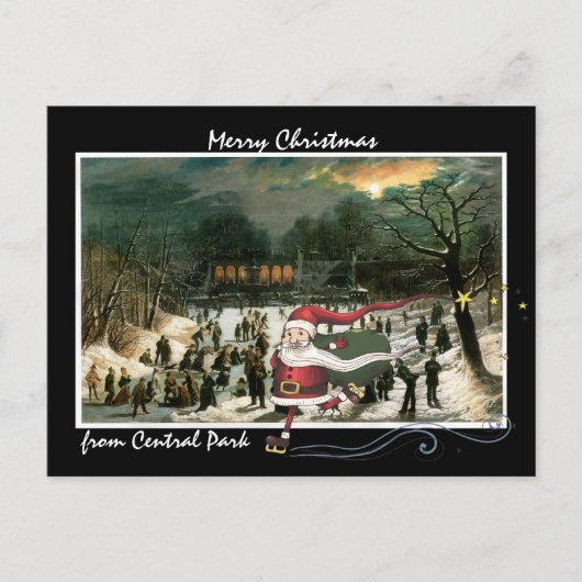 Santa Skating Over Central Park Feestdagenkaart (Voorkant)