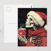 Santa Skeleton Met Een Hete Chocolade Briefkaart (Voorkant / Achterkant)