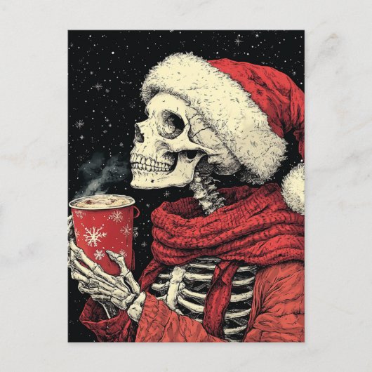 Santa Skeleton Met Een Hete Chocolade Briefkaart (Voorkant)