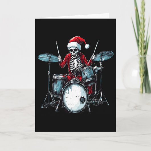 Santa Skeleton Playing Drum Drummer Percussionist  Kaart (Voorkant)