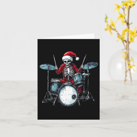 Santa Skeleton speelt drummer en percussionist Kaart (Gele Bloem)