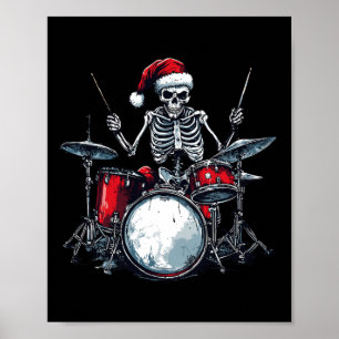Santa Skeleton speelt drumpercussionist Poster
