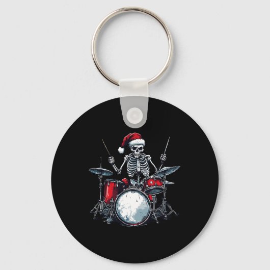 Santa Skeleton speelt drumpercussionist Sleutelhanger (Voorkant)