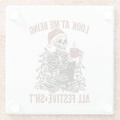 Santa Skeleton with Cat Holiday Snark Glazen Onderzetter (Achterkant)