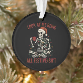 Santa Skeleton with Cat Holiday Snark Ornament