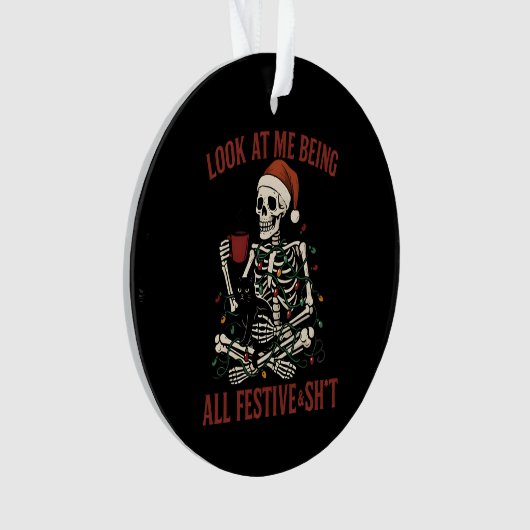 Santa Skeleton with Cat Holiday Snark Ornament (voorkant)
