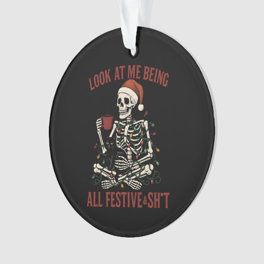 Santa Skeleton with Cat Holiday Snark Ornament (voorkant)
