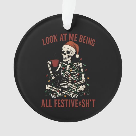 Santa Skeleton with Cat Holiday Snark Ornament (voorkant)