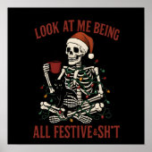 Santa Skeleton with Cat Holiday Snark Poster (Voorkant)