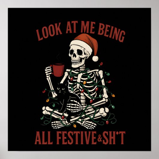 Santa Skeleton with Cat Holiday Snark Poster (Voorkant)