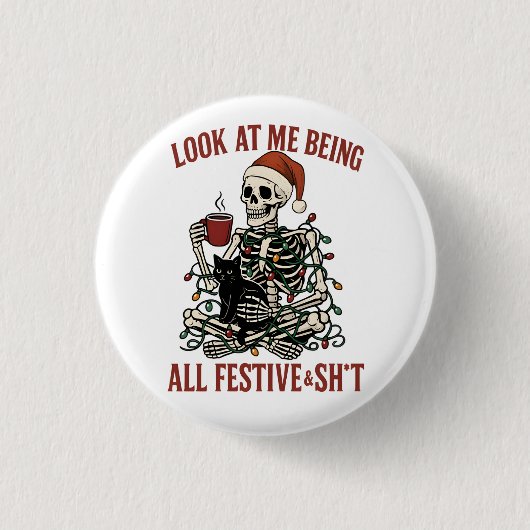 Santa Skeleton with Cat Holiday Snark Ronde Button 3,2 Cm (Voorkant)