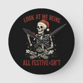 Santa Skeleton with Cat Holiday Snark Ronde Klok (Voorkant)