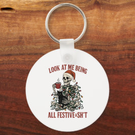 Santa Skeleton with Cat Holiday Snark Sleutelhanger