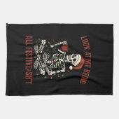 Santa Skeleton with Cat Holiday Snark Theedoek (Horizontaal)