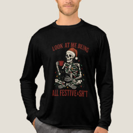Santa Skeleton with Cat Holiday Snark Tri-Blend Shirt